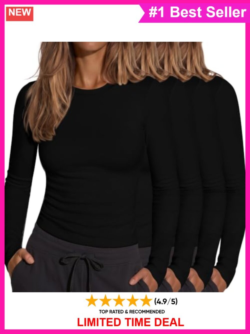 Women's Long Sleeve Underscrub Shirts Crew Neck Slim Fit 4 Pack
